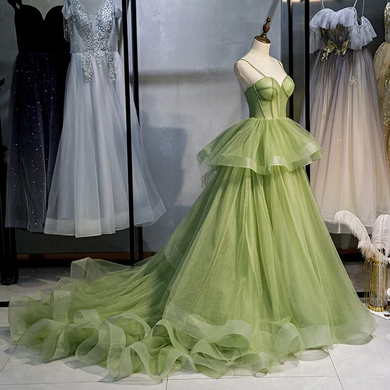 Exquisite Light Green Sweetheart Tulle Formal Dress, Sweet 16 Gown Quinceanera Dress