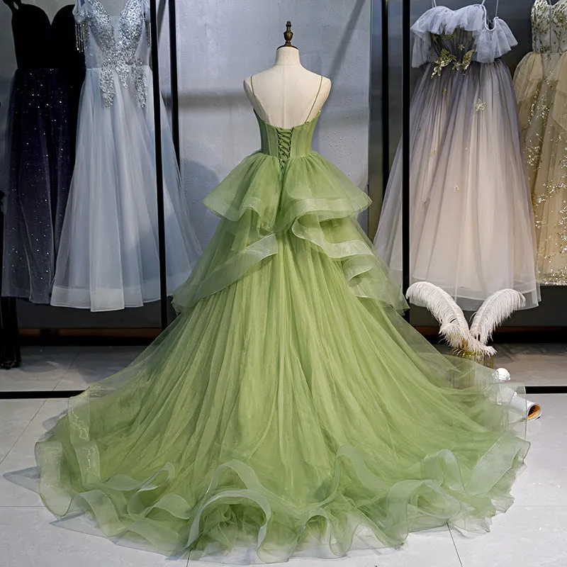 Exquisite Light Green Sweetheart Tulle Formal Dress, Sweet 16 Gown Quinceanera Dress