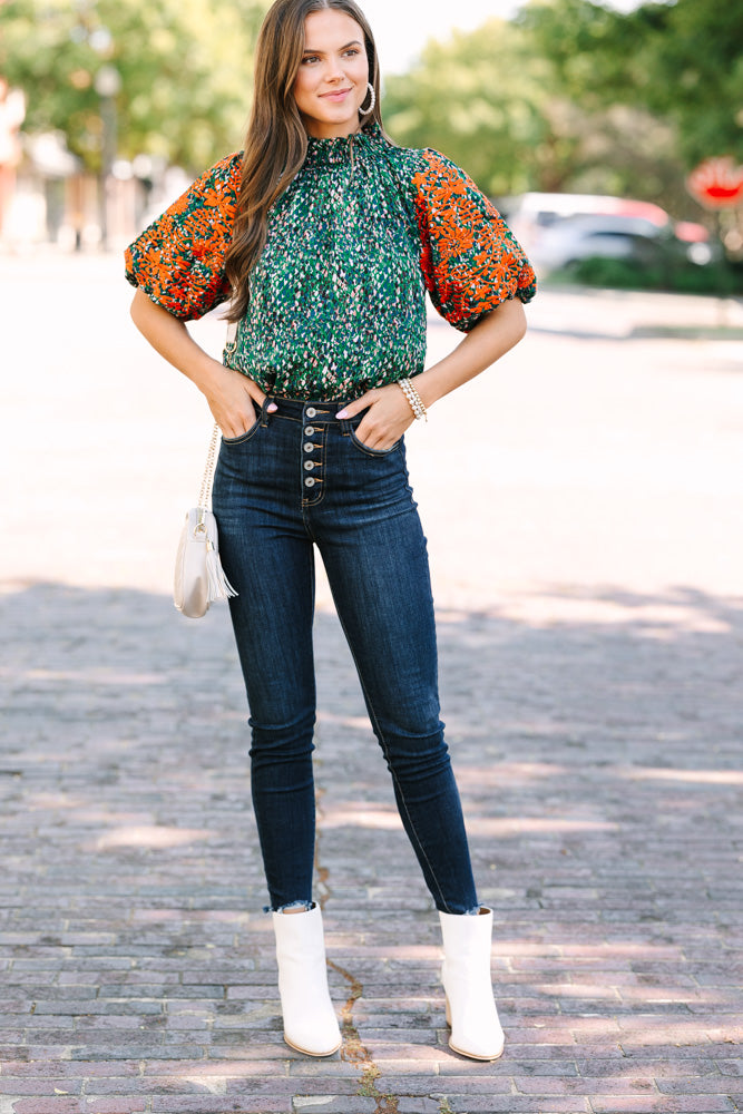 Green Floral Embroidered Blouse - THML