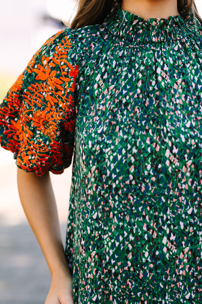 Green Floral Embroidered Blouse - THML