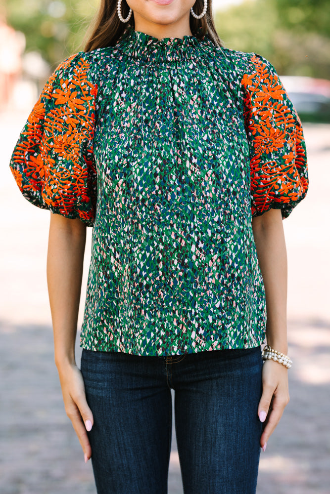 Green Floral Embroidered Blouse - THML