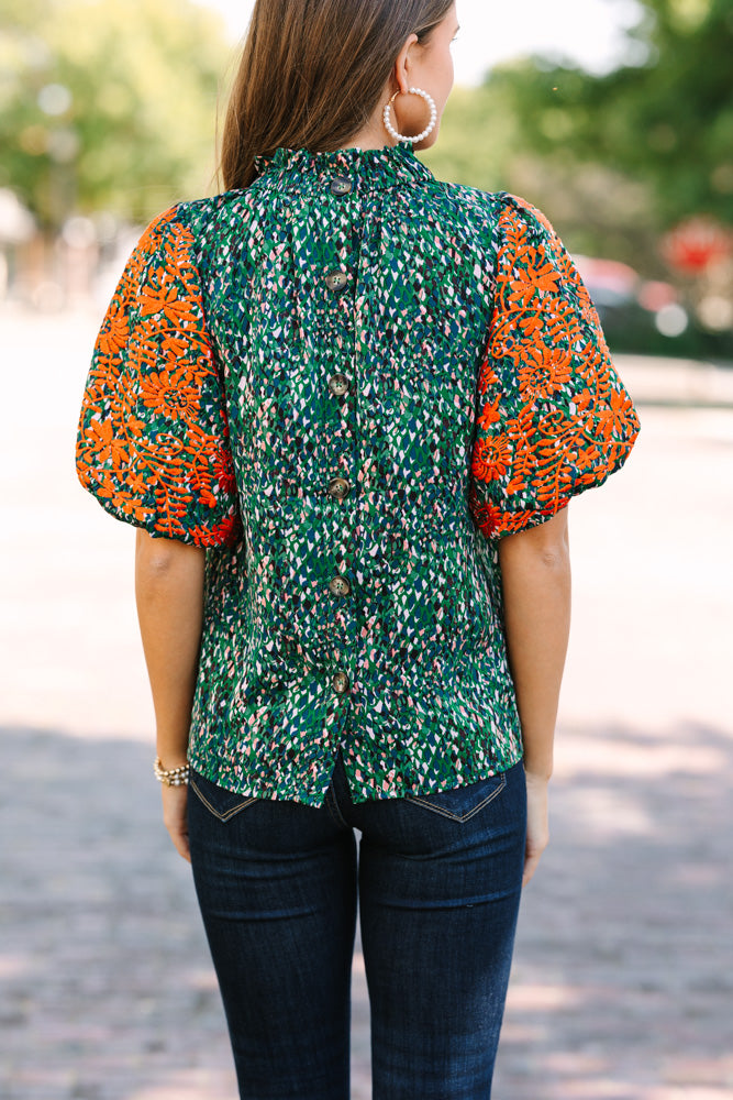 Green Floral Embroidered Blouse - THML