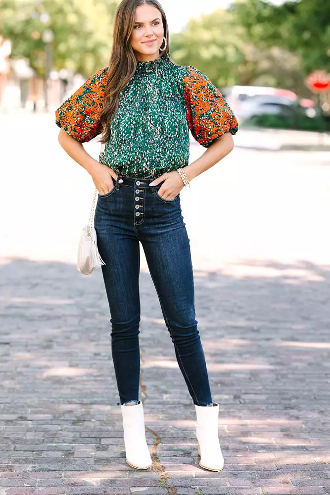 Green Floral Embroidered Blouse