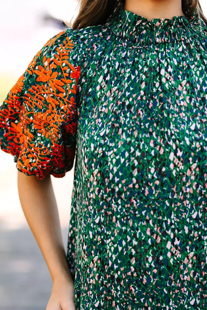 Green Floral Embroidered Blouse