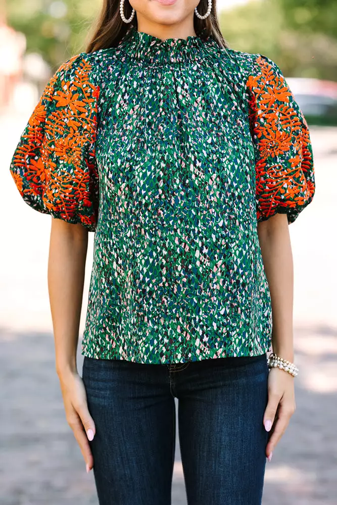 Green Floral Embroidered Blouse