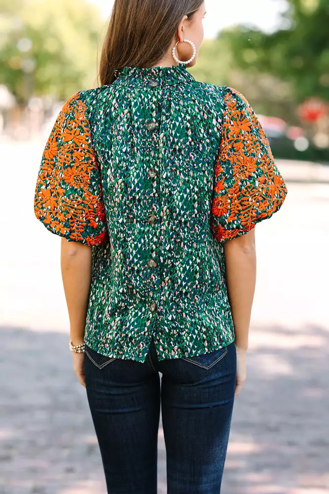 Green Floral Embroidered Blouse