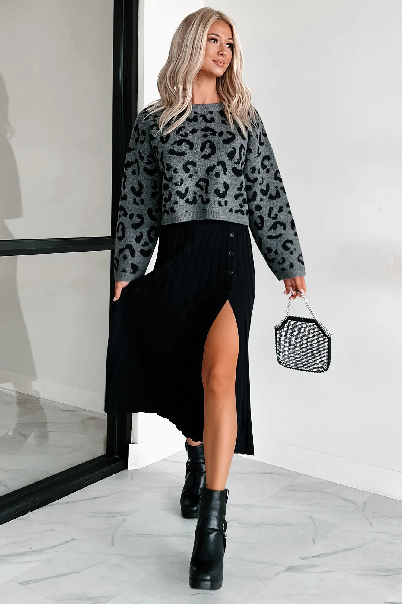 Grey Leopard Print Sweater - Always Fierce