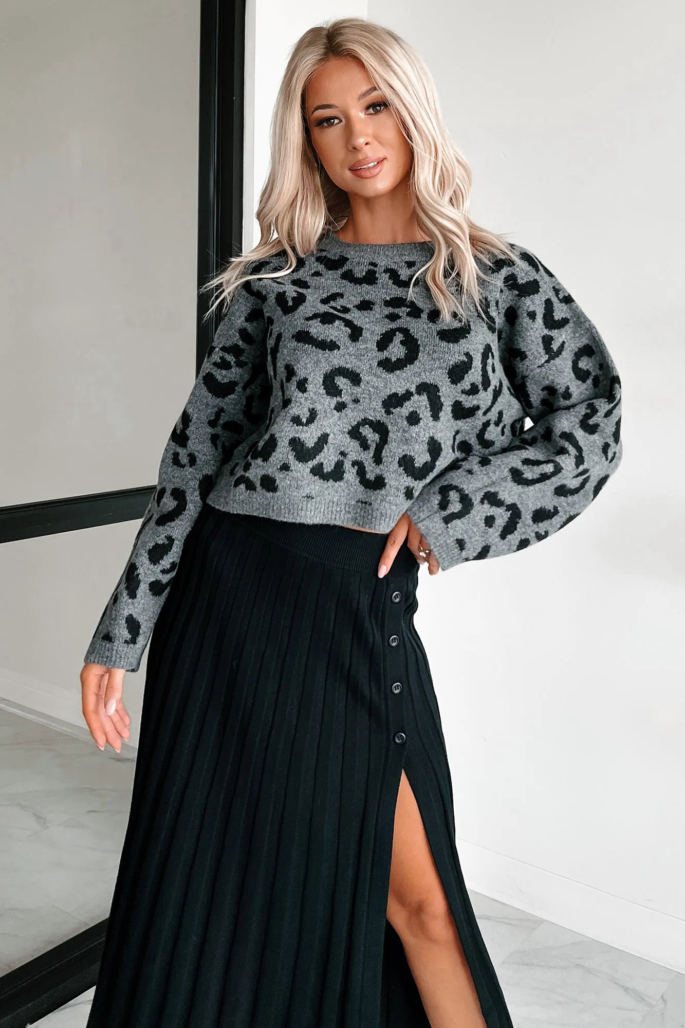 Grey Leopard Print Sweater - Always Fierce