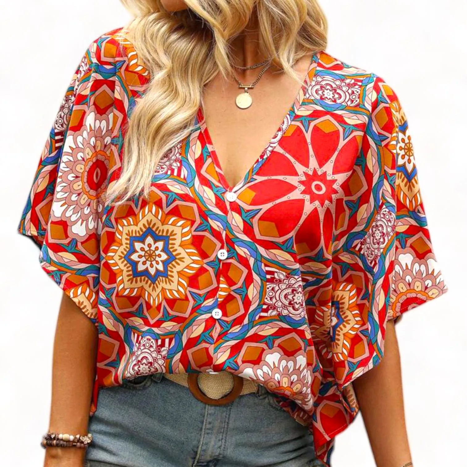 Boho Printed Handkerchief Blouse Top