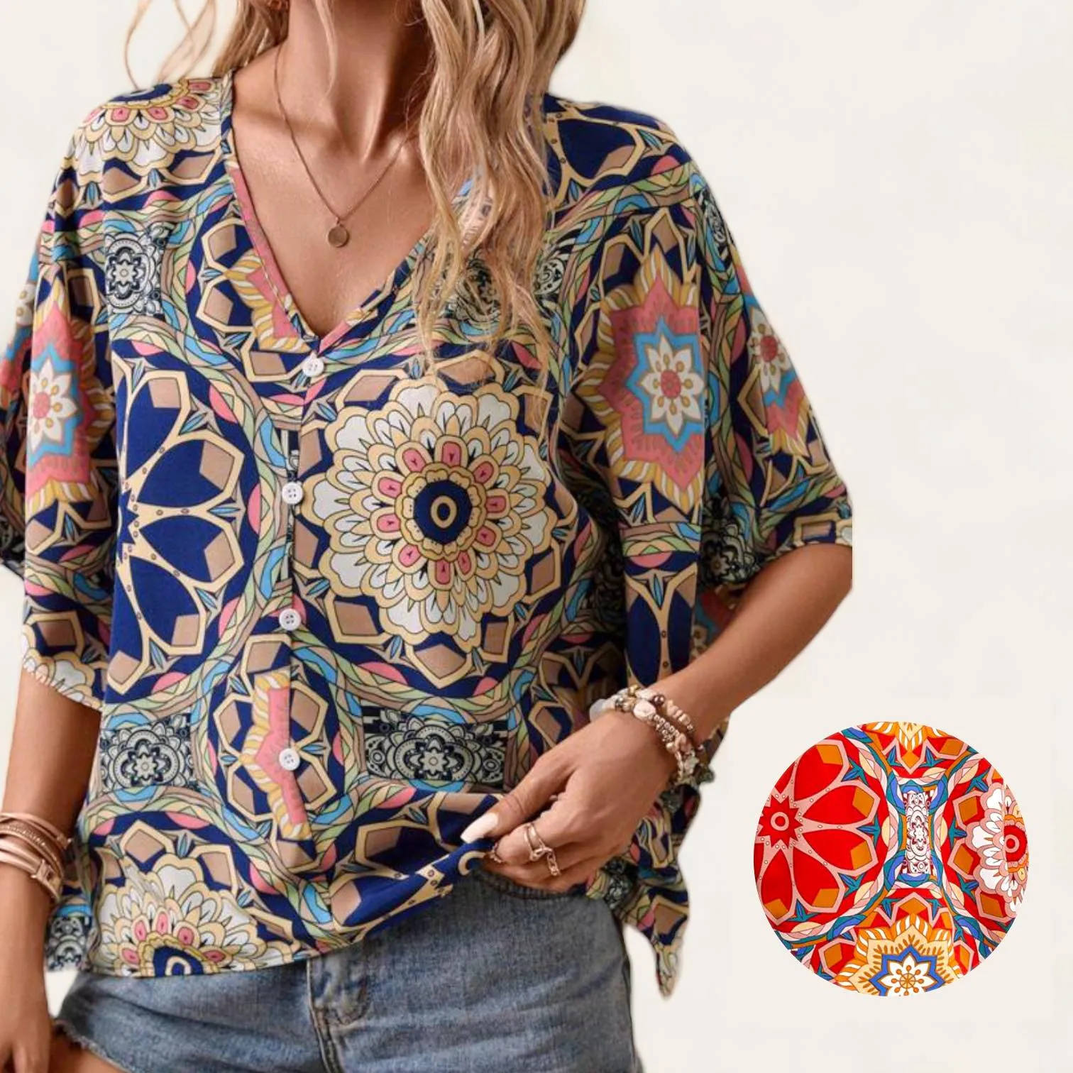 Boho Printed Handkerchief Blouse Top