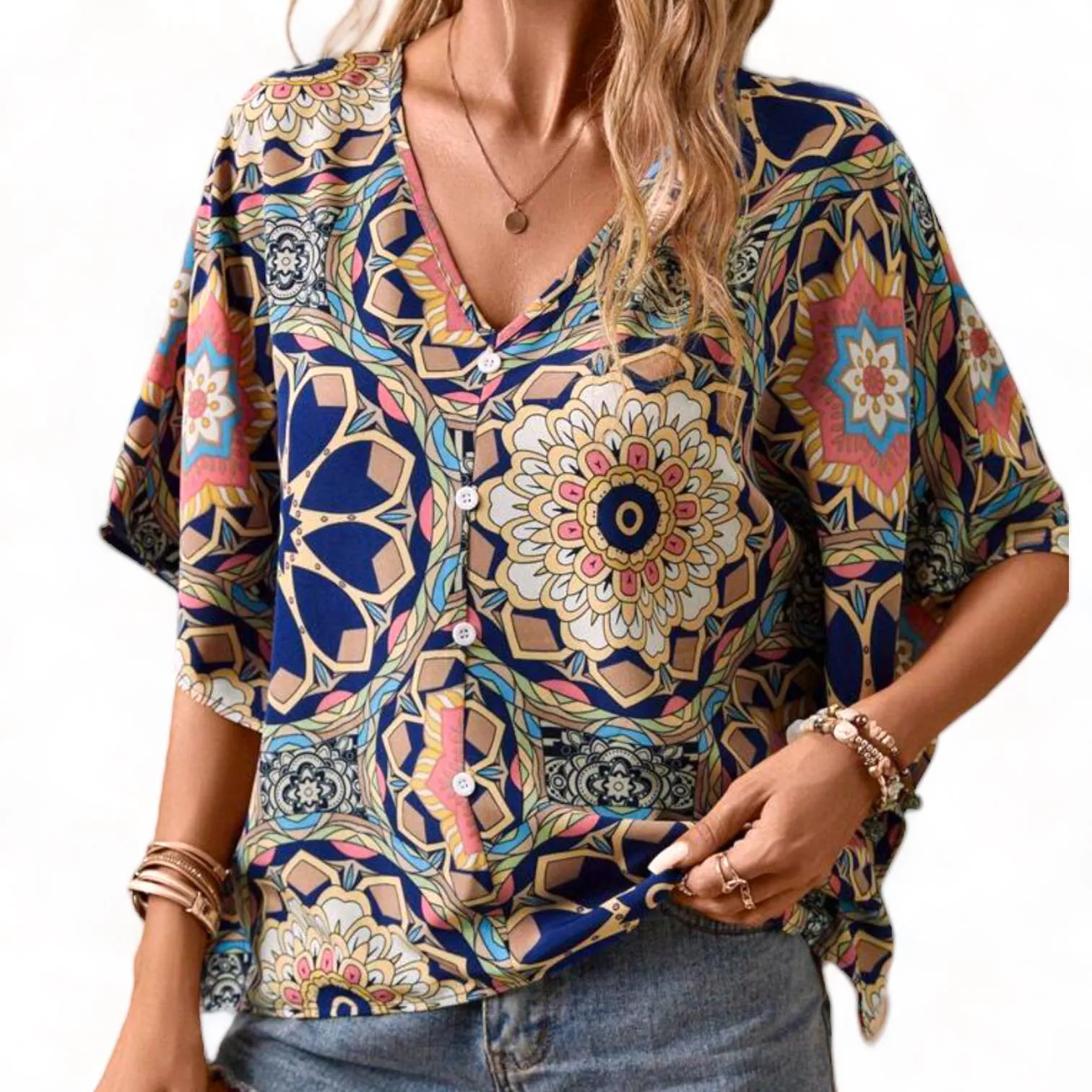 Boho Printed Handkerchief Blouse Top