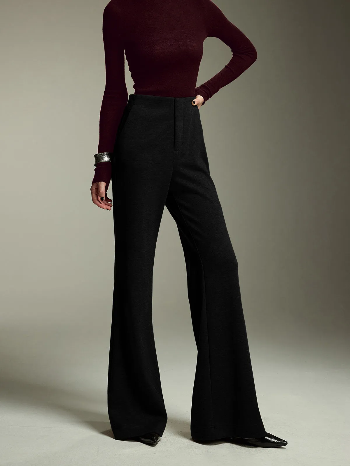 High-Waist Bootcut Pants in Jersey Material