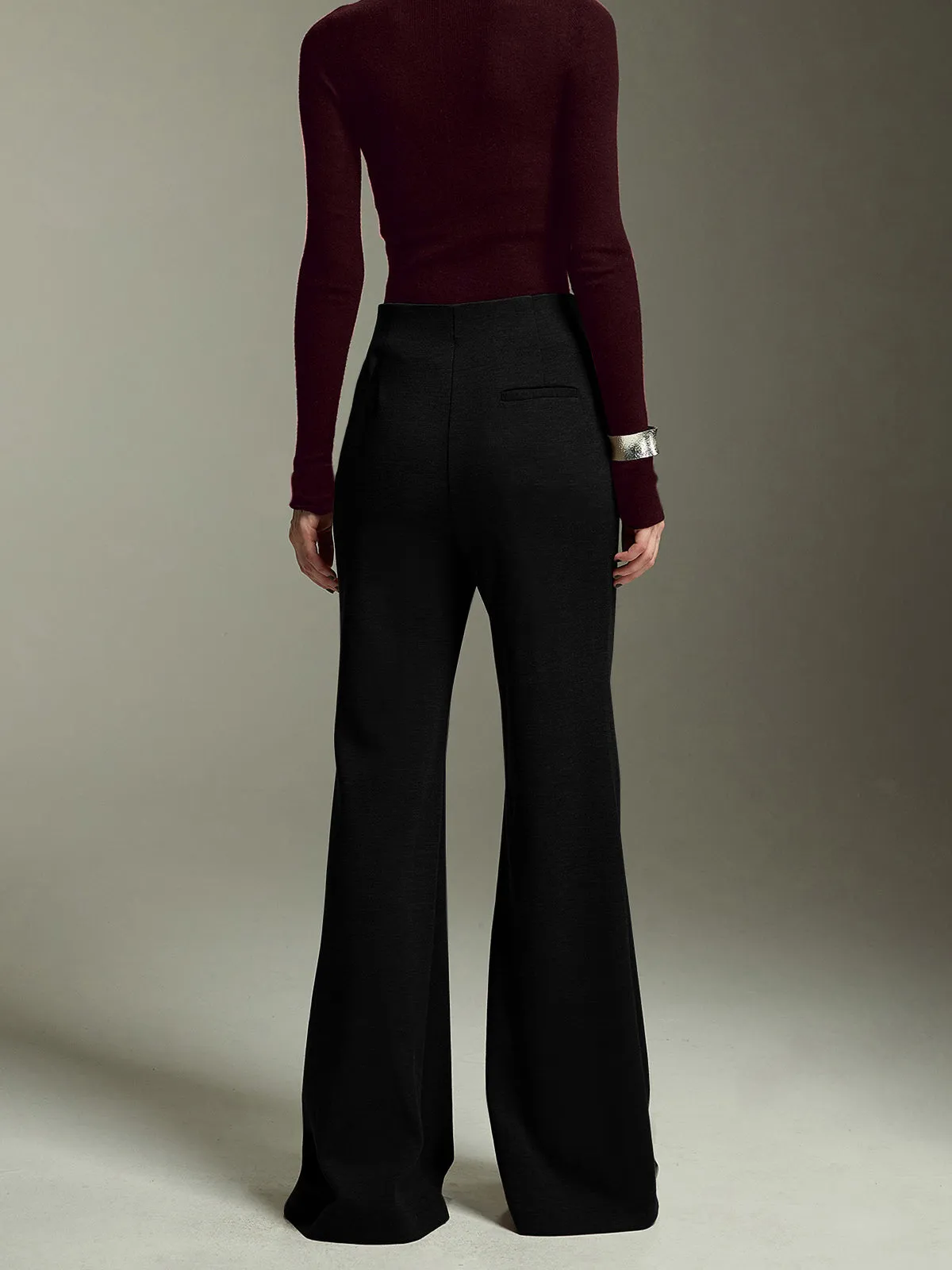 High-Waist Bootcut Pants in Jersey Material