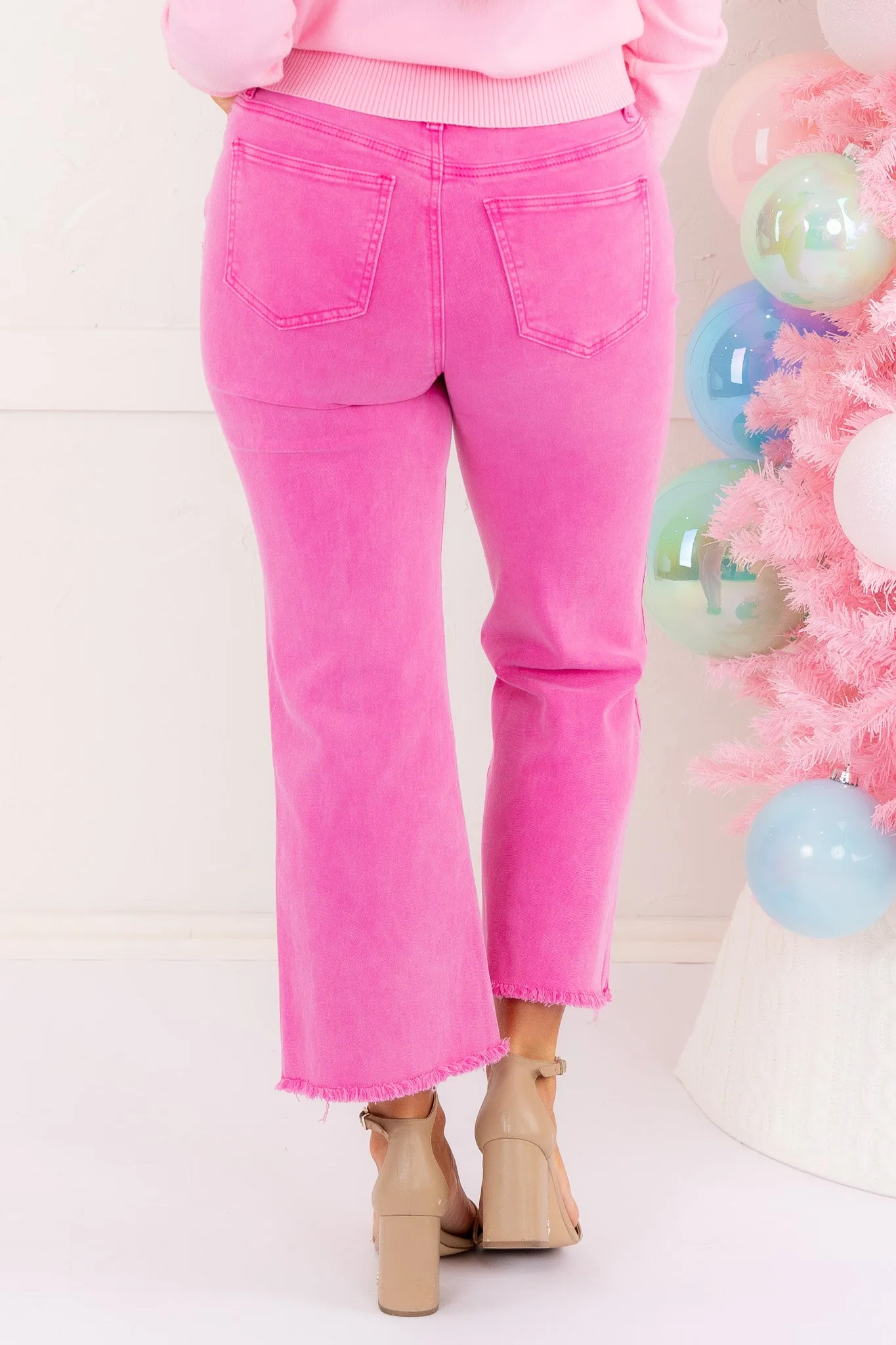 Hot Pink Acid Washed Bootcut Jean - Back In Pink - FINAL SALE