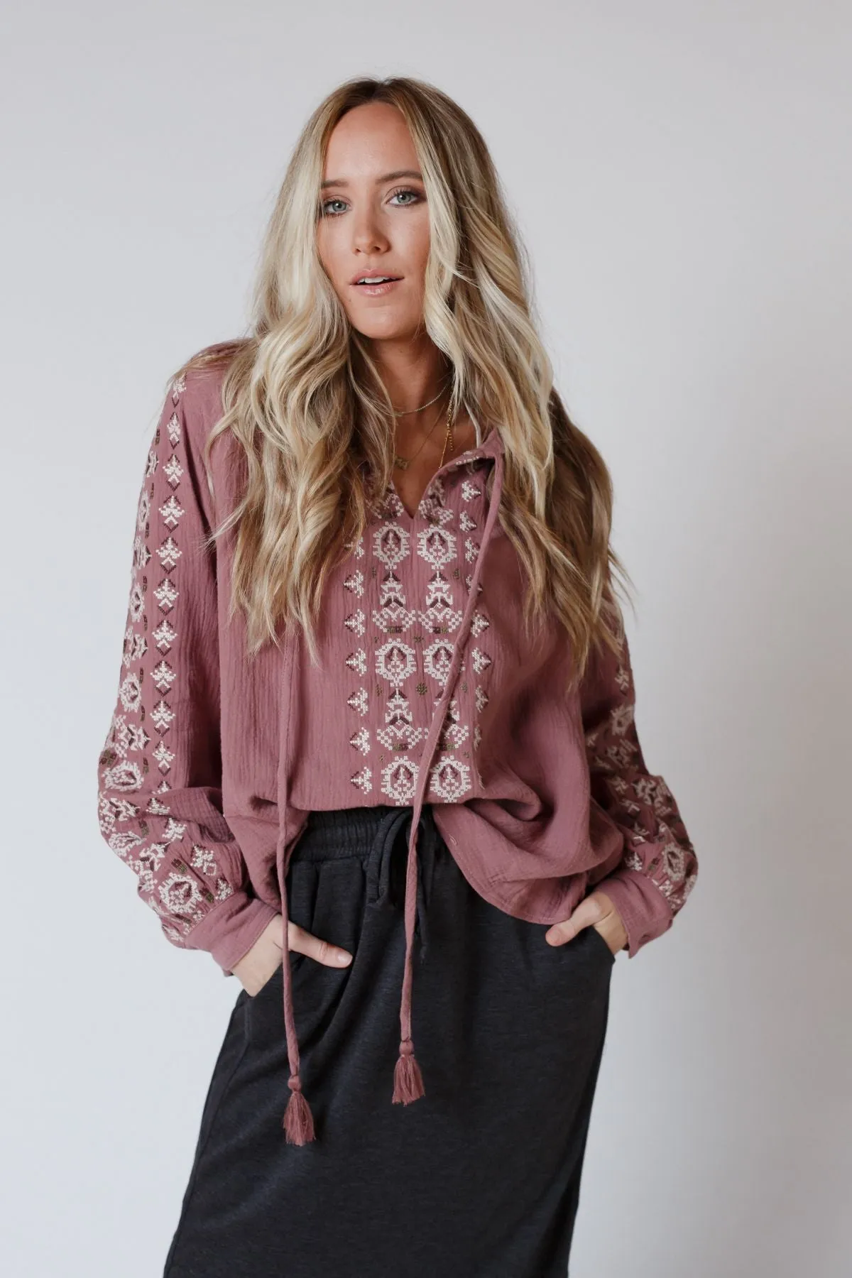 Valley Embroidered Blouse - Dark Mauve