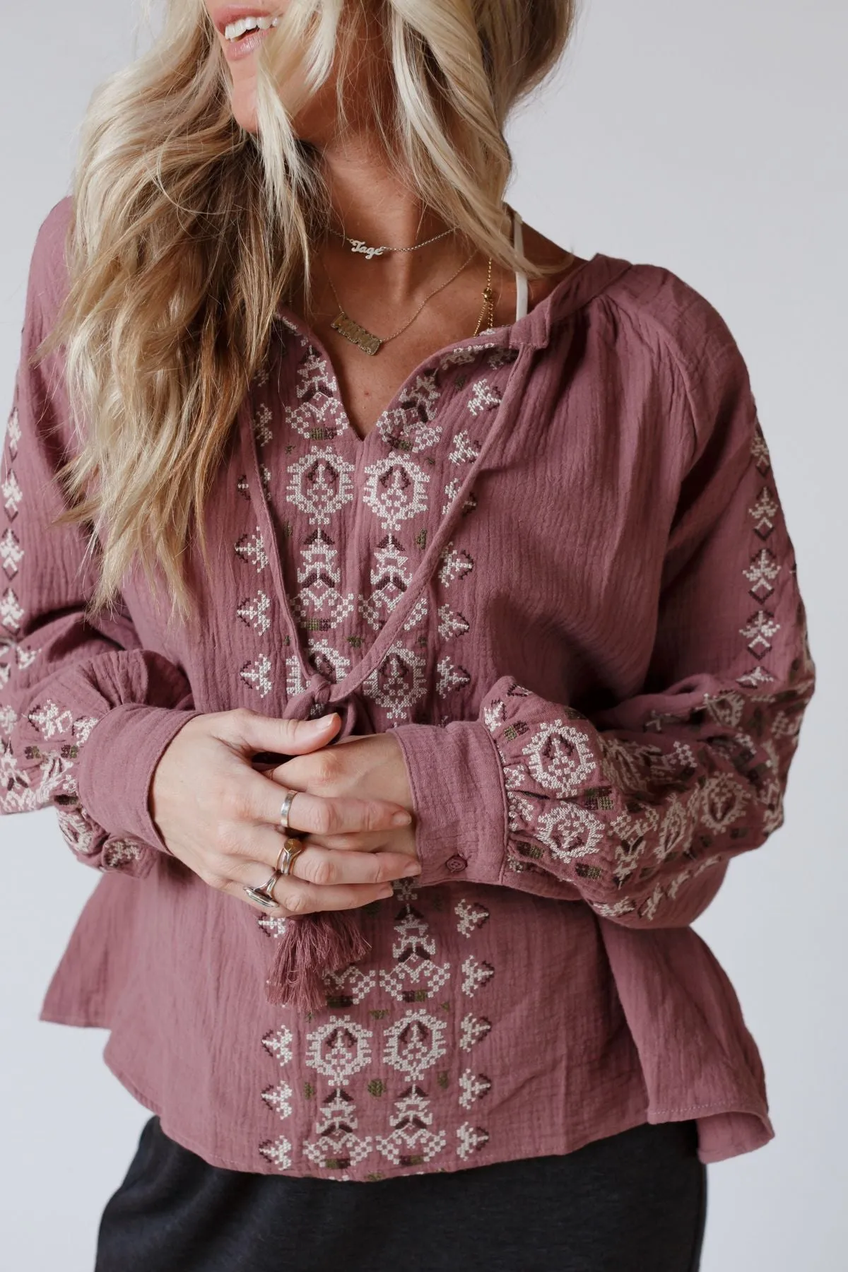 Valley Embroidered Blouse - Dark Mauve