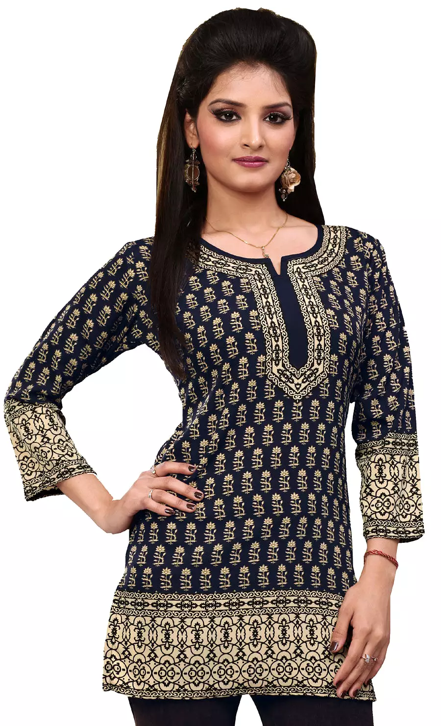 India Tunic Top Kurti Women's Printed Blouse Indian Apparel - Black | Shop Online