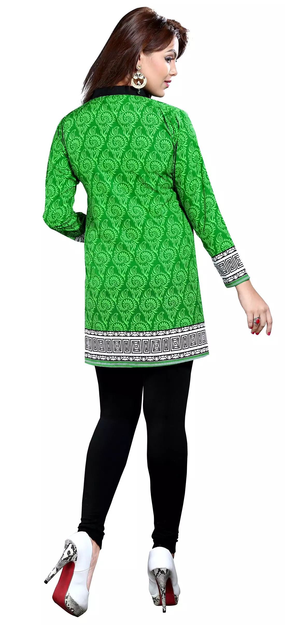 Indian Green Printed Womens Tunic Top Blouse Kurti