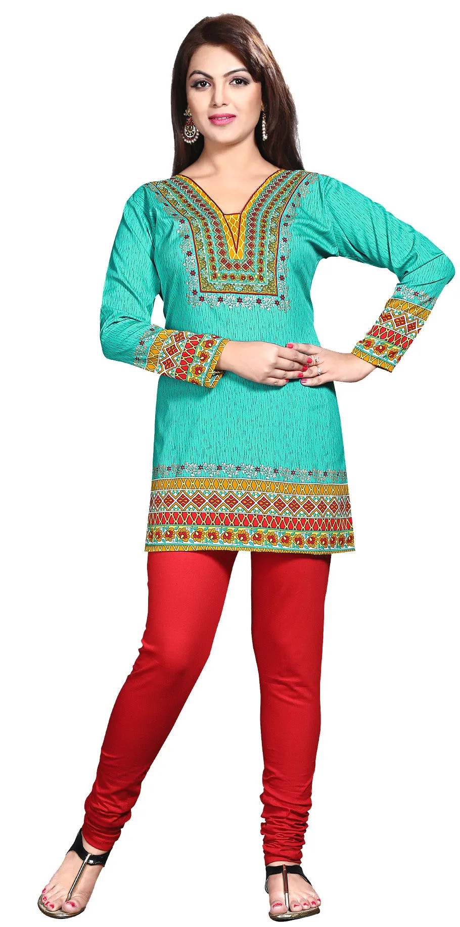 Green Indian Kurti Top Tunic Printed Women's Blouse from India