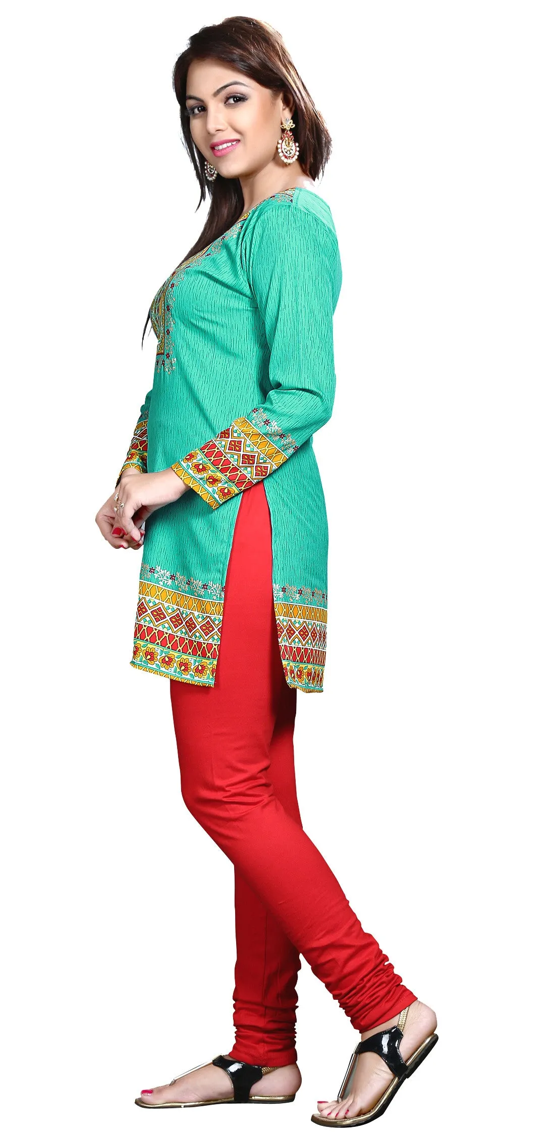 Green Indian Kurti Top Tunic Printed Women's Blouse from India