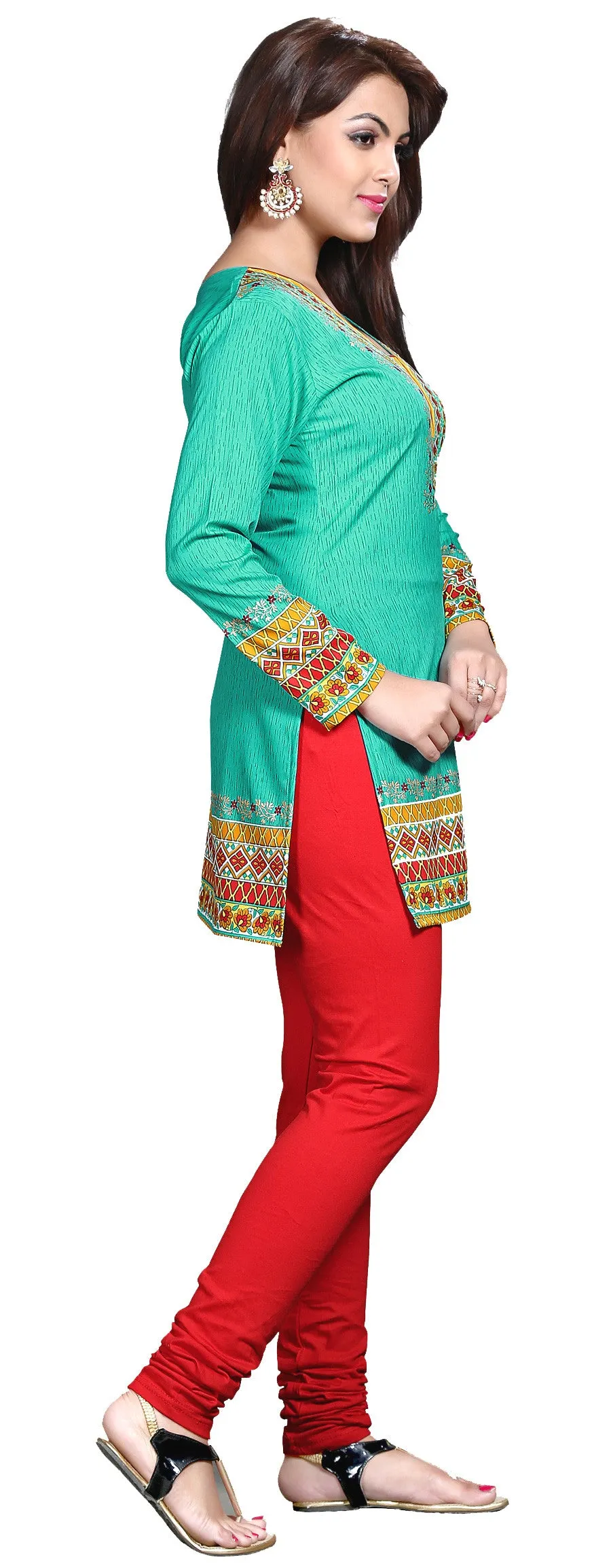 Green Indian Kurti Top Tunic Printed Women's Blouse from India