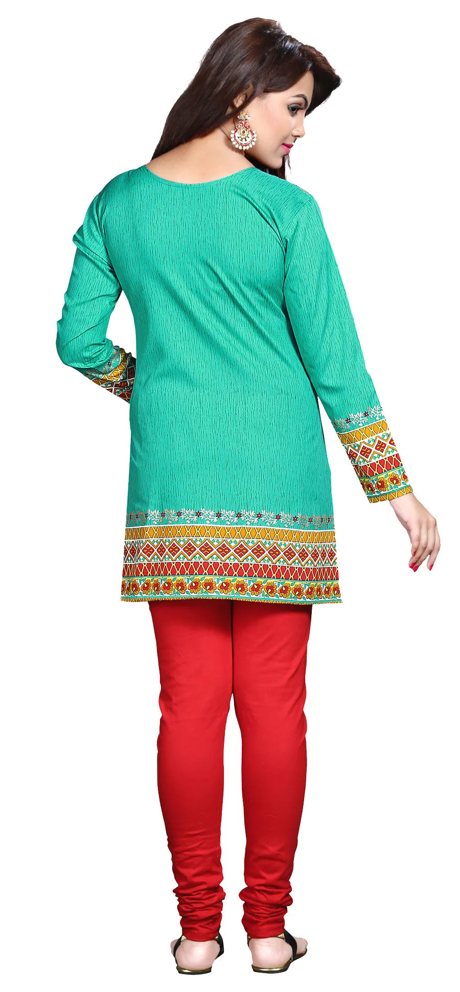 Green Indian Kurti Top Tunic Printed Women's Blouse from India