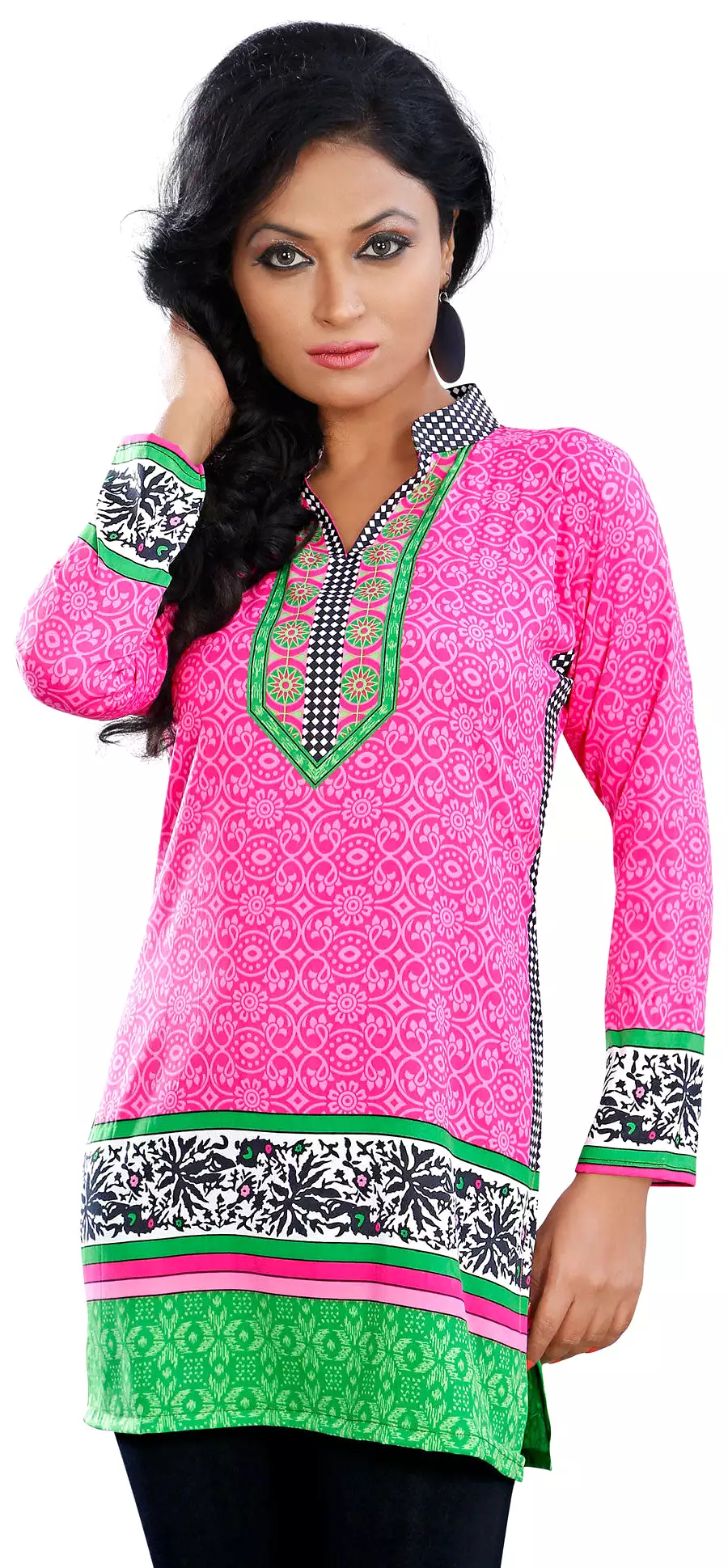 Indian Pink Printed Blouse for Women - India Tunic Top