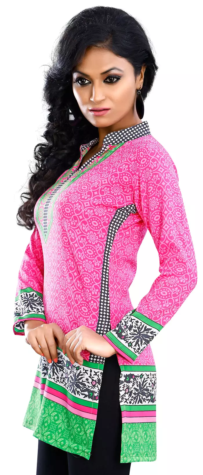 Indian Pink Printed Blouse for Women - India Tunic Top