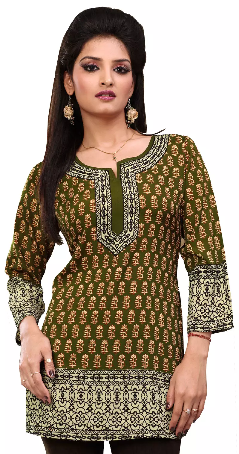 Indian Printed Green Women's Top Kurti Blouse - Best Deals