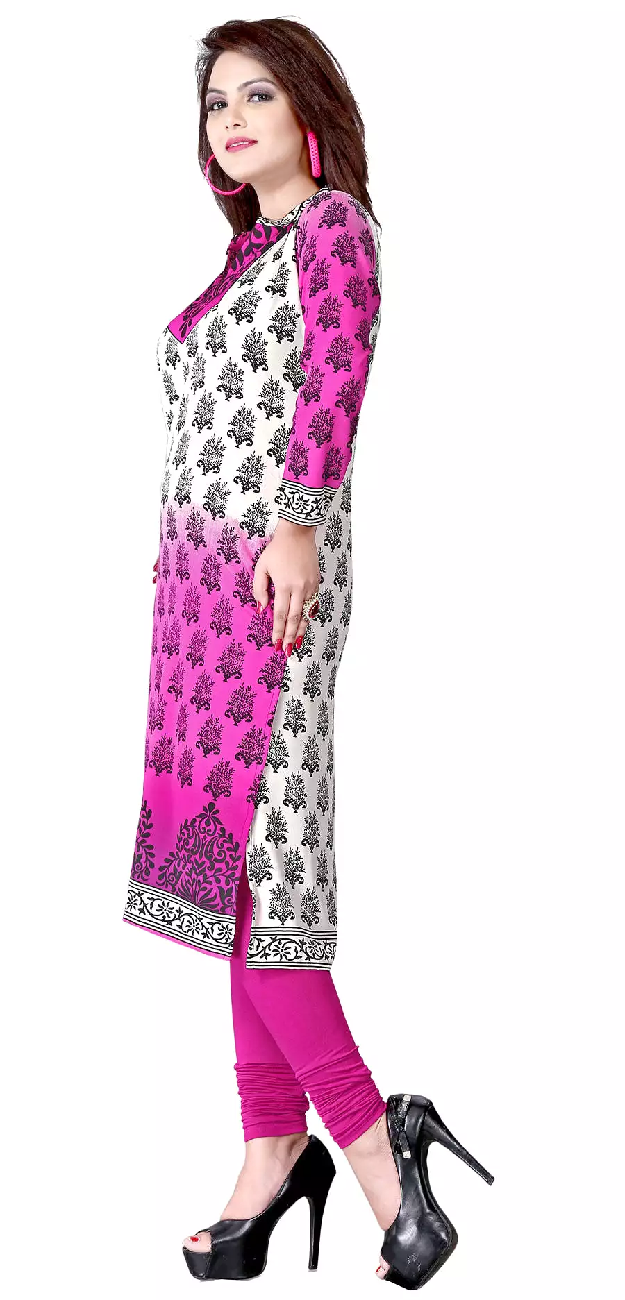 Indian Printed Pink Tunic Top Kurti Blouse for Women - Indian Apparel