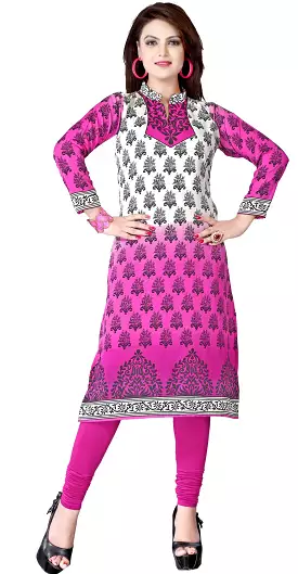 Indian Printed Pink Tunic Top Kurti Blouse for Women - Indian Apparel