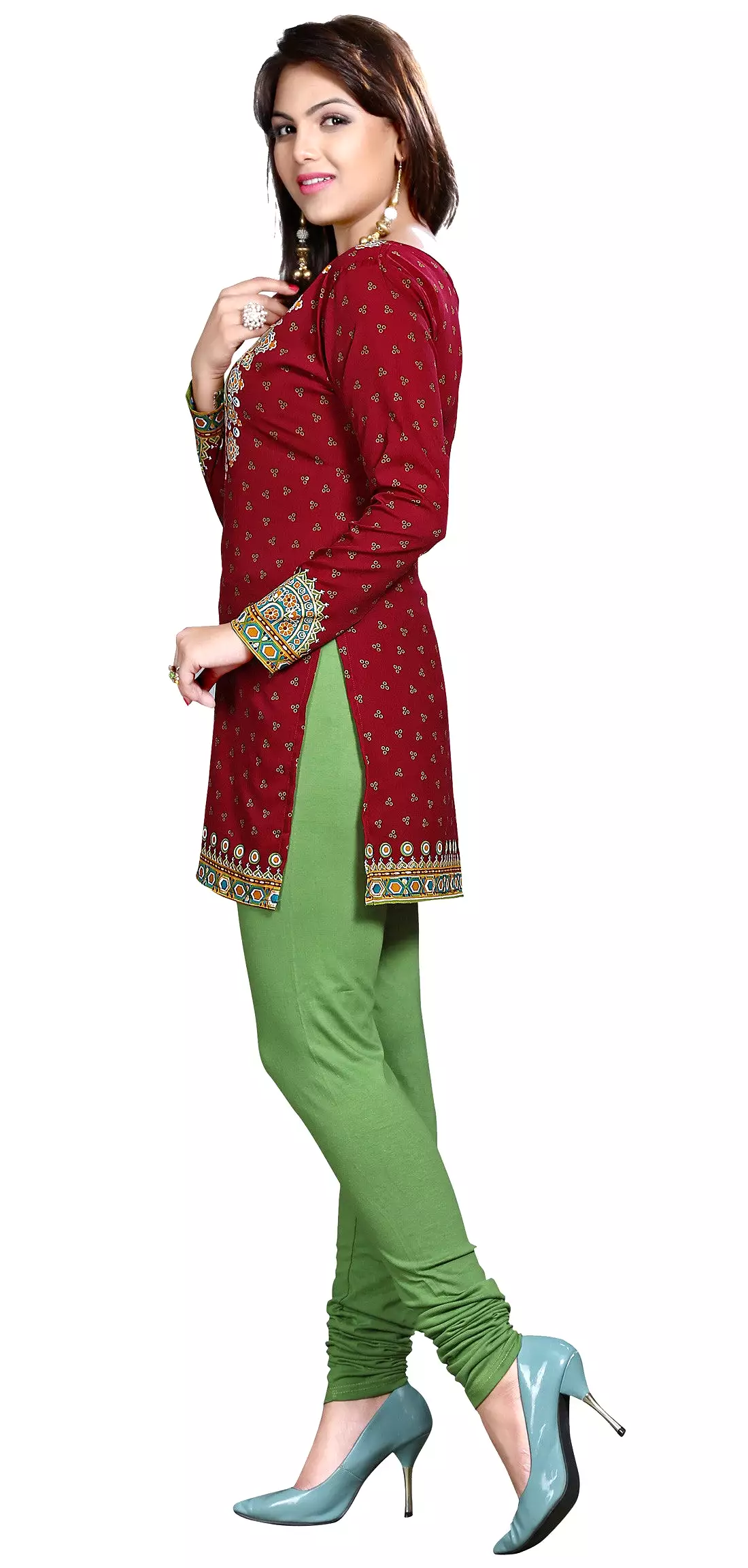 Indian Women's Printed Maroon Tunic Top Kurti Blouse