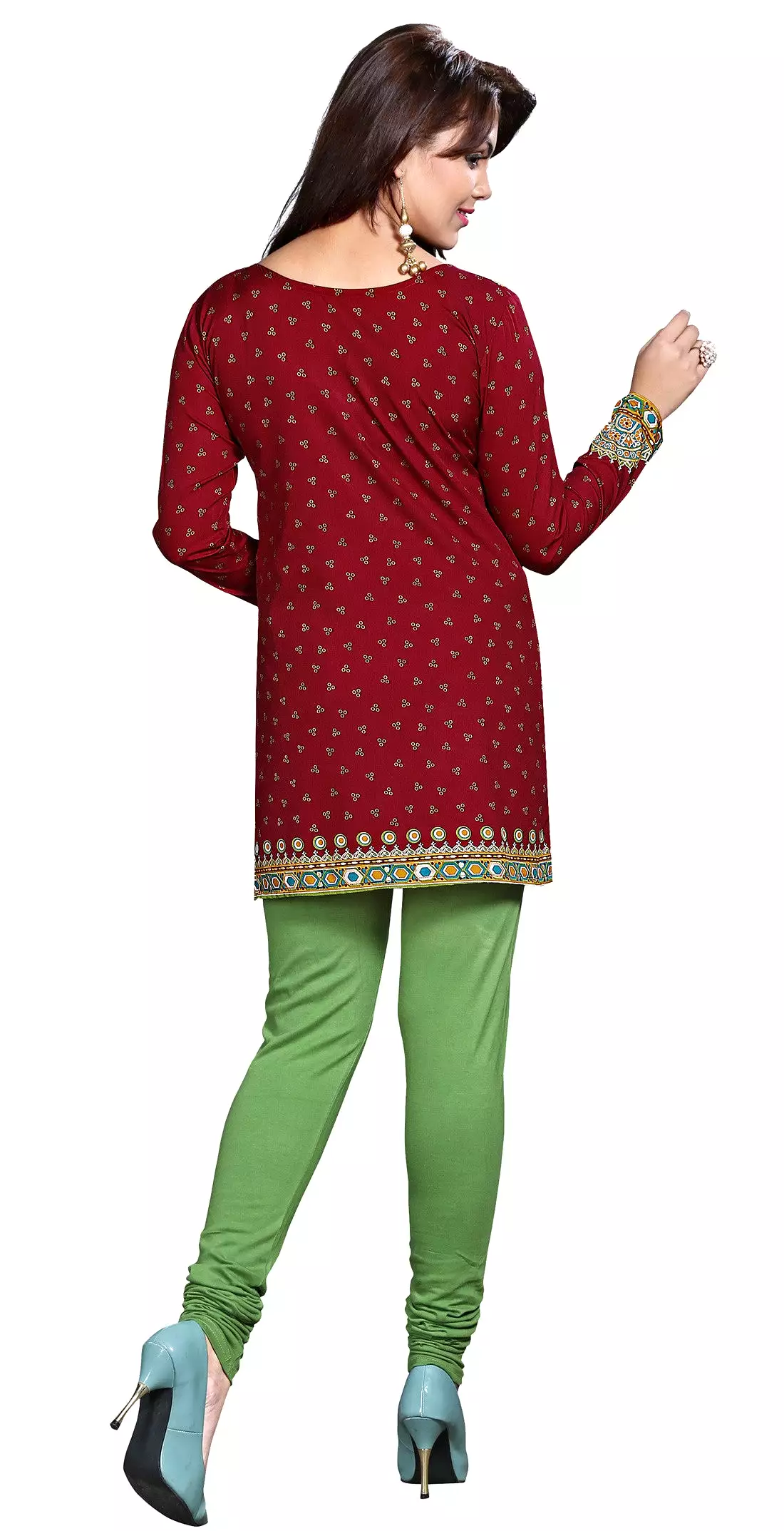 Indian Women's Printed Maroon Tunic Top Kurti Blouse