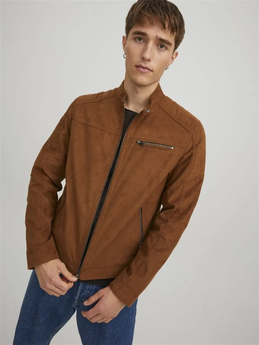 Jack Jones Rocky Biker Faux Leather Jacket Cognac