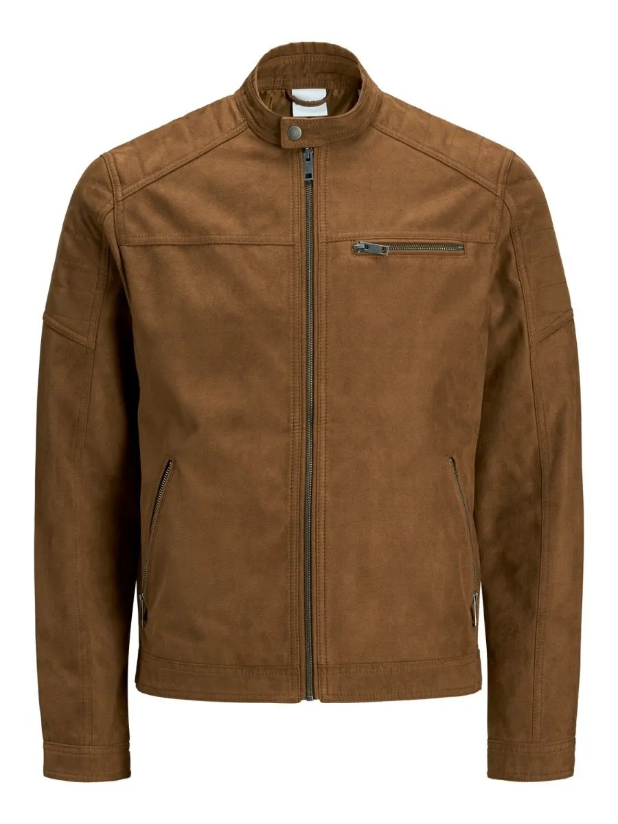 Jack Jones Rocky Biker Faux Leather Jacket Cognac