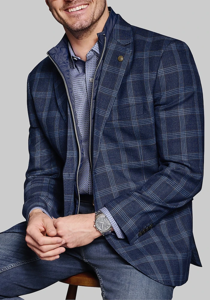 Johnston Murphy Tailored Fit Plaid Bib Blazer Jos. Bank Blue Navy Outerwear