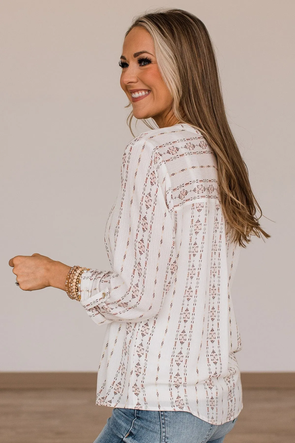 Printed Ivory Blouse - Stay Positive and Stylish