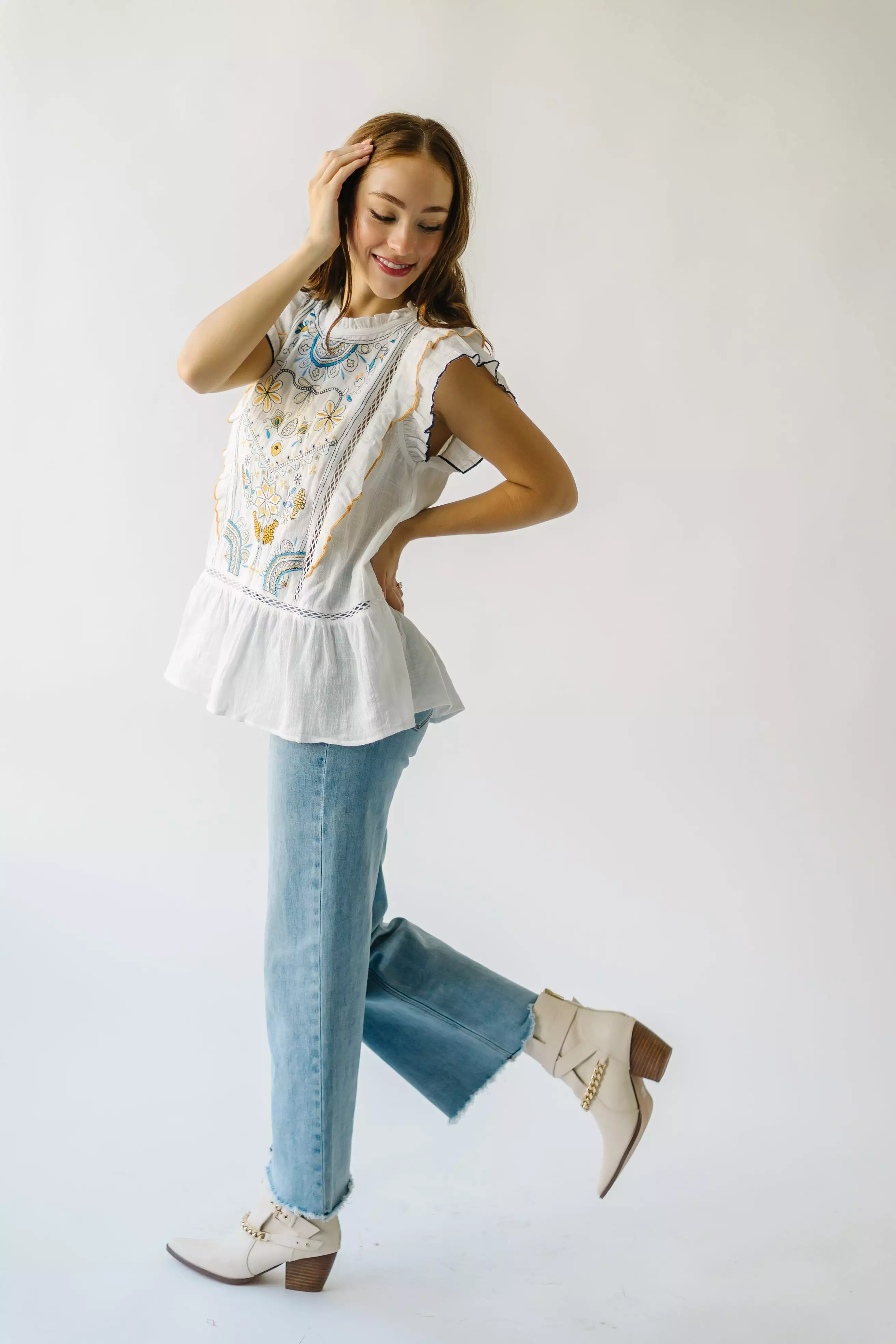 Kimmell White Embroidered Blouse - Buy Now