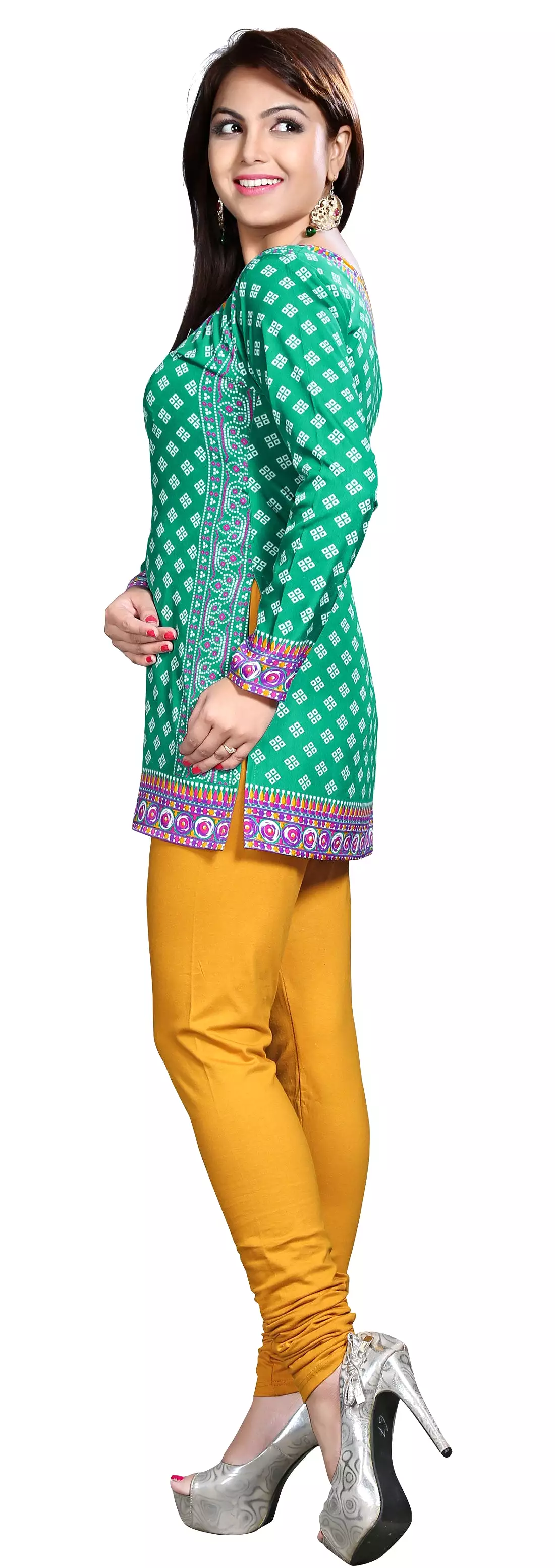 Kurti Green - Women's Printed Blouse - Short Tunic - Indian Clothing