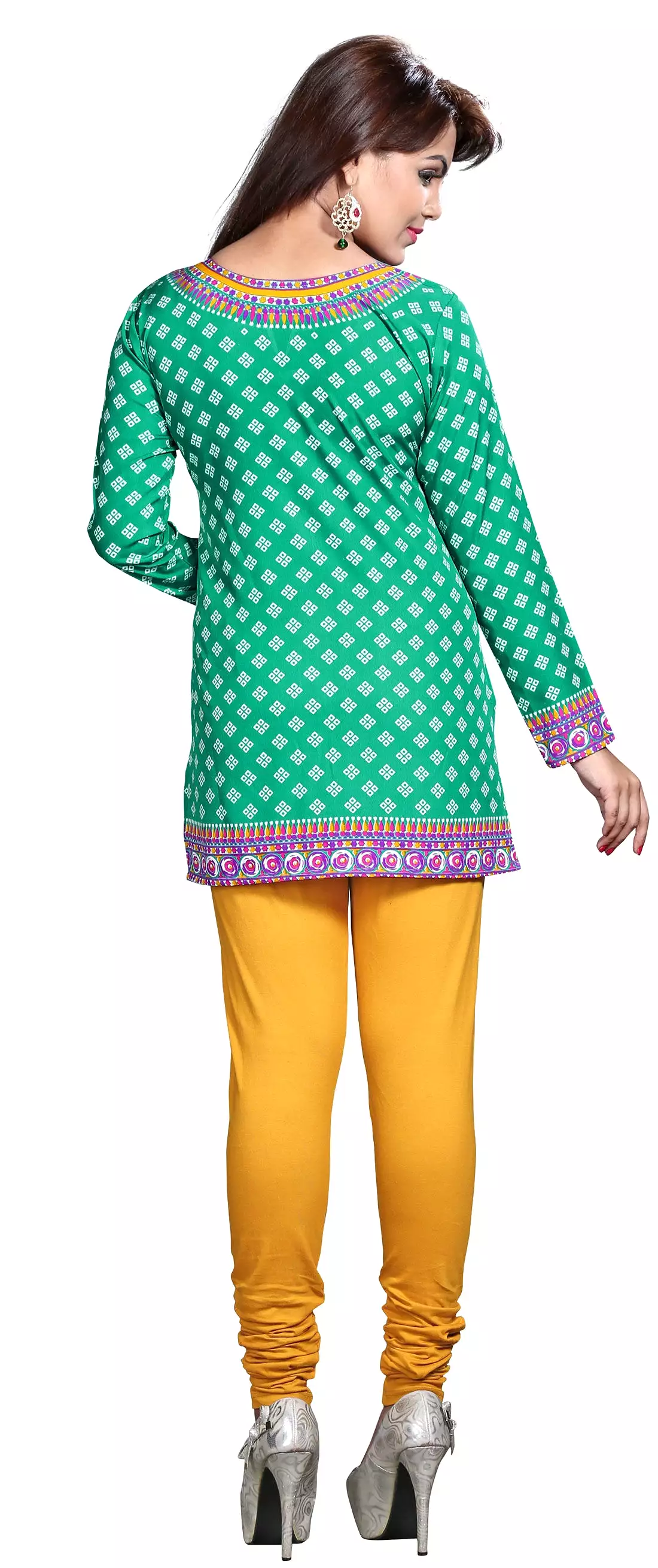 Kurti Green - Women's Printed Blouse - Short Tunic - Indian Clothing