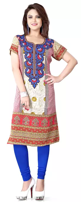 Kurti Top Long Tunic Womens Printed Blouse - India Clothing - Blue