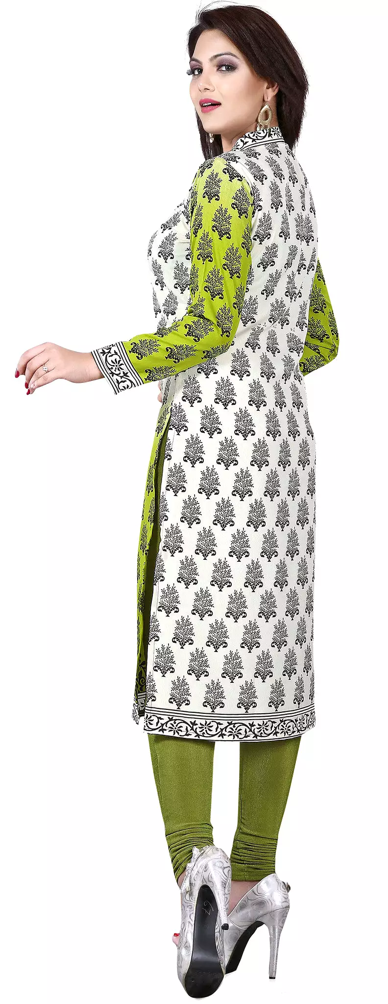 Kurti Top Long Tunic - Womens Printed Blouse - India Clothing - Green