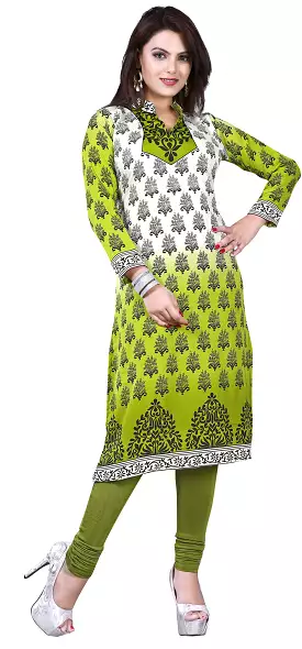 Kurti Top Long Tunic - Womens Printed Blouse - India Clothing - Green