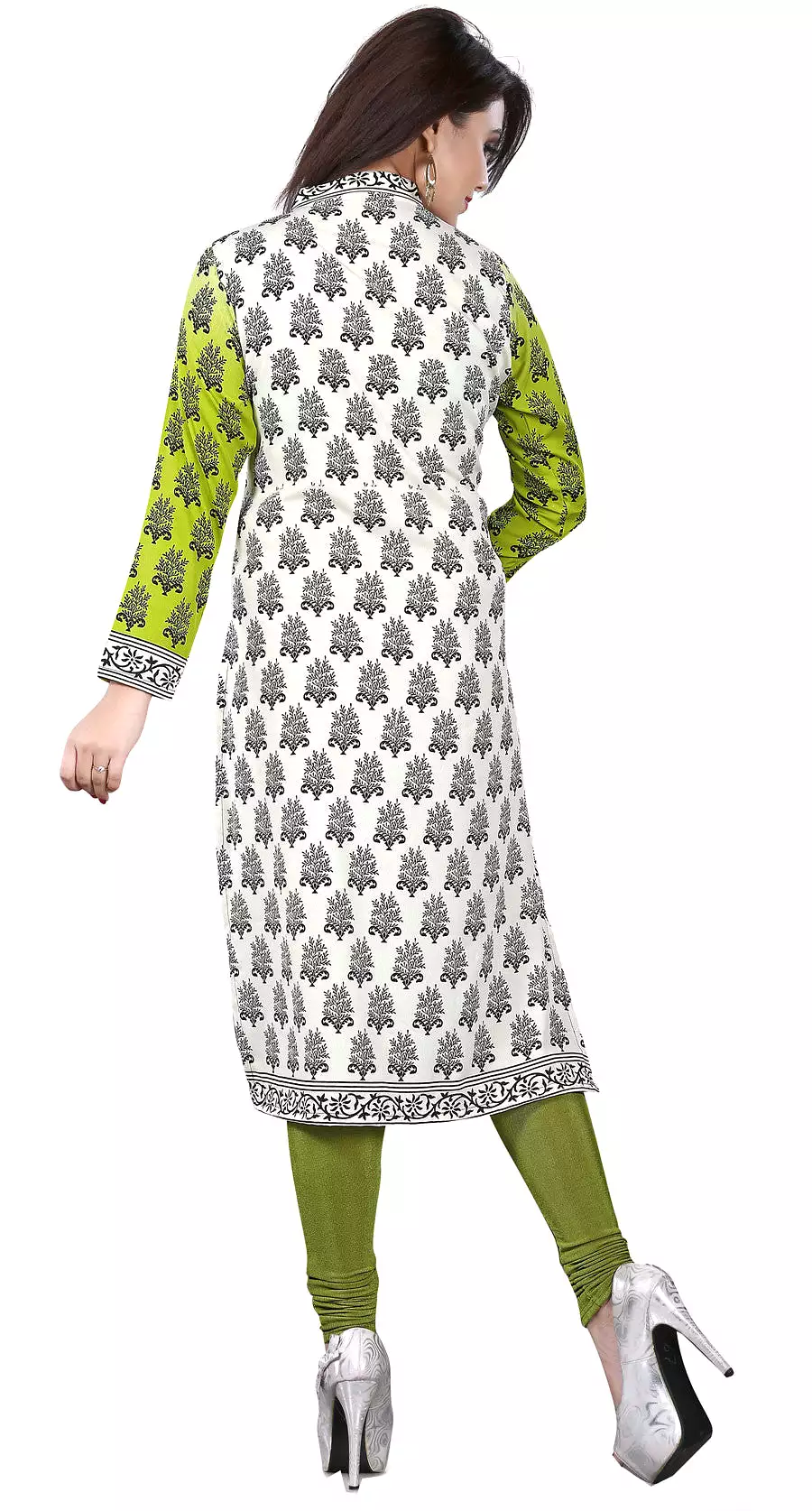 Kurti Top Long Tunic - Womens Printed Blouse - India Clothing - Green