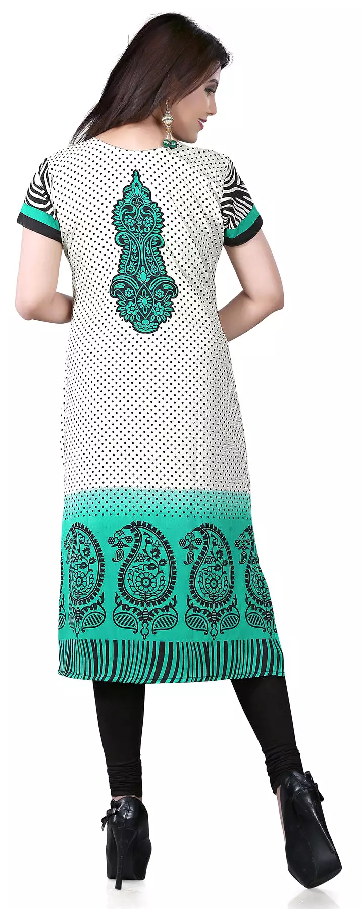 Kurti Top Long Tunic Women's Printed Blouse Indian Clothing - Green