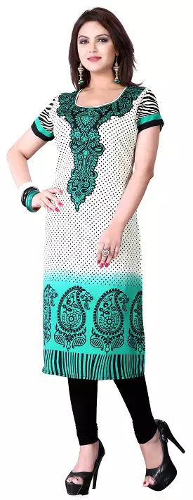 Kurti Top Long Tunic Women's Printed Blouse Indian Clothing - Green