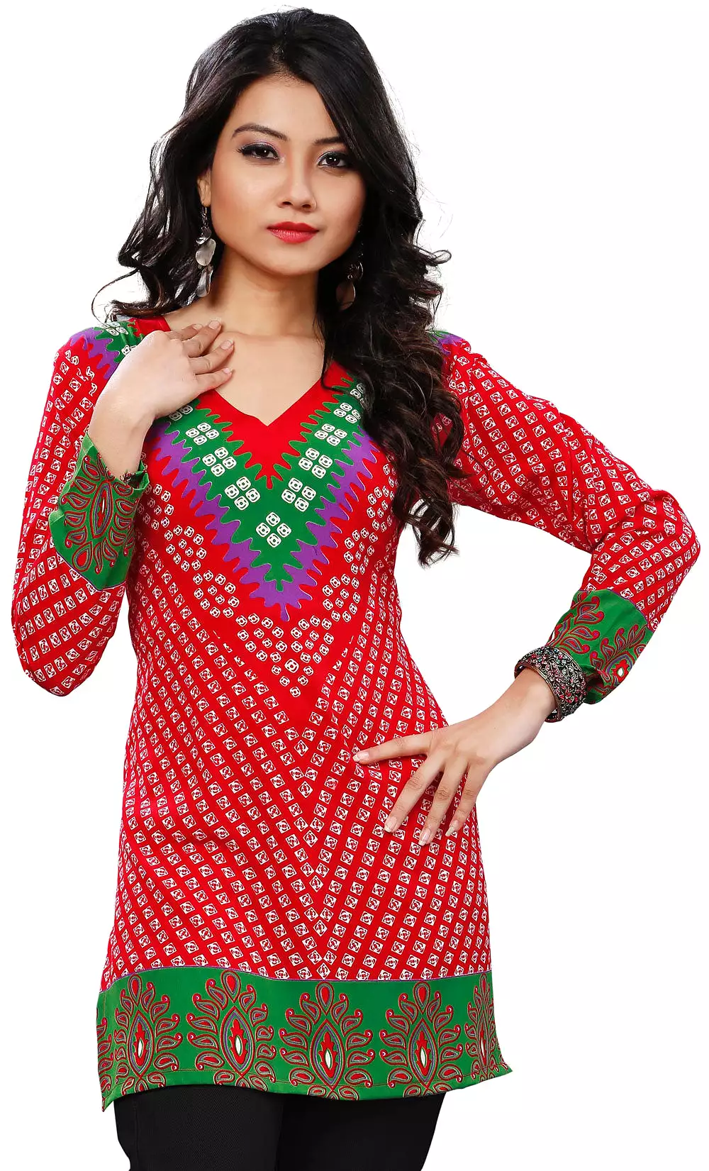 Kurti Top Long Tunic Women's Printed Blouse - Indian Clothing in Red