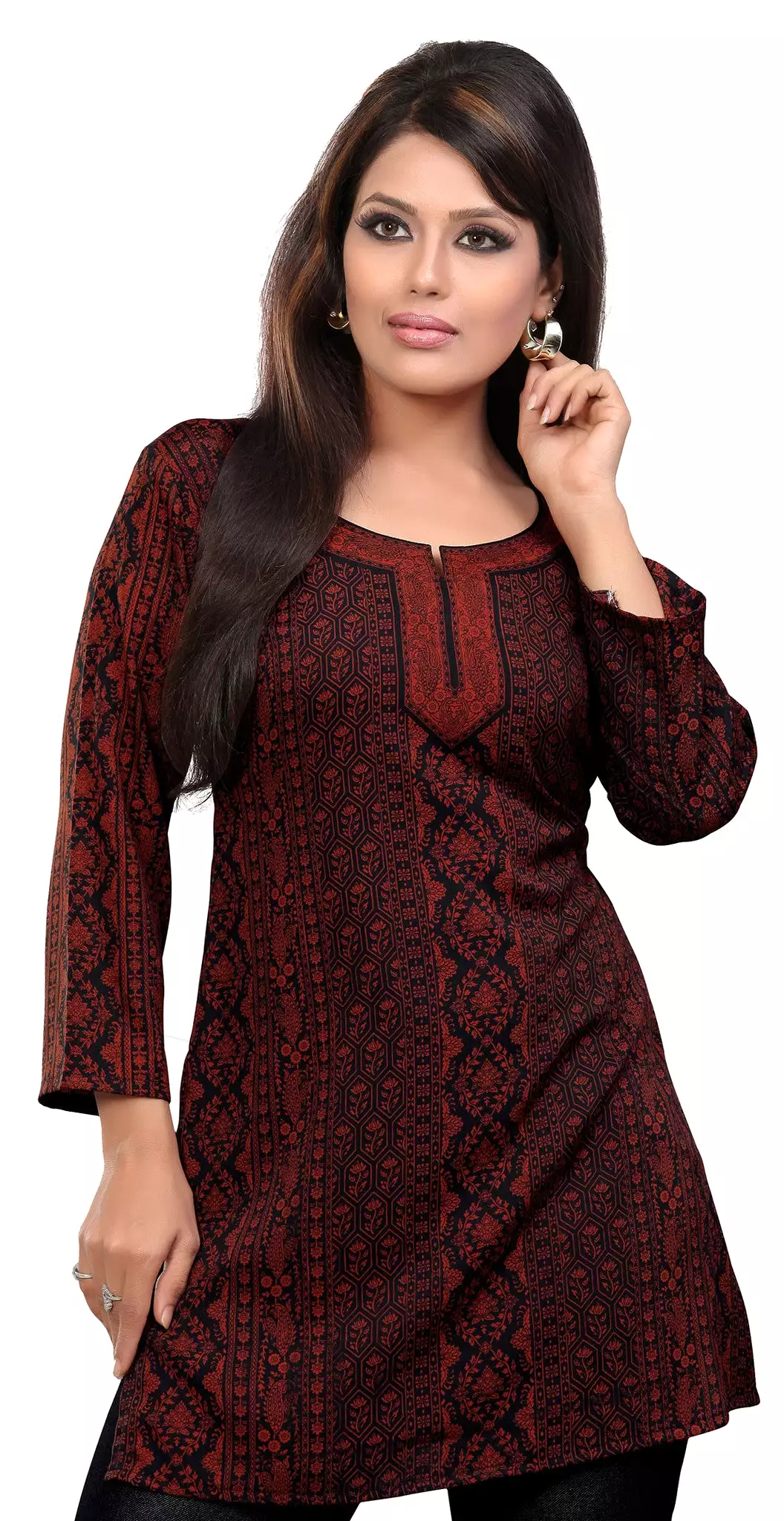 Kurti Top Tunic Printed Blouse Indian Clothing - Maroon