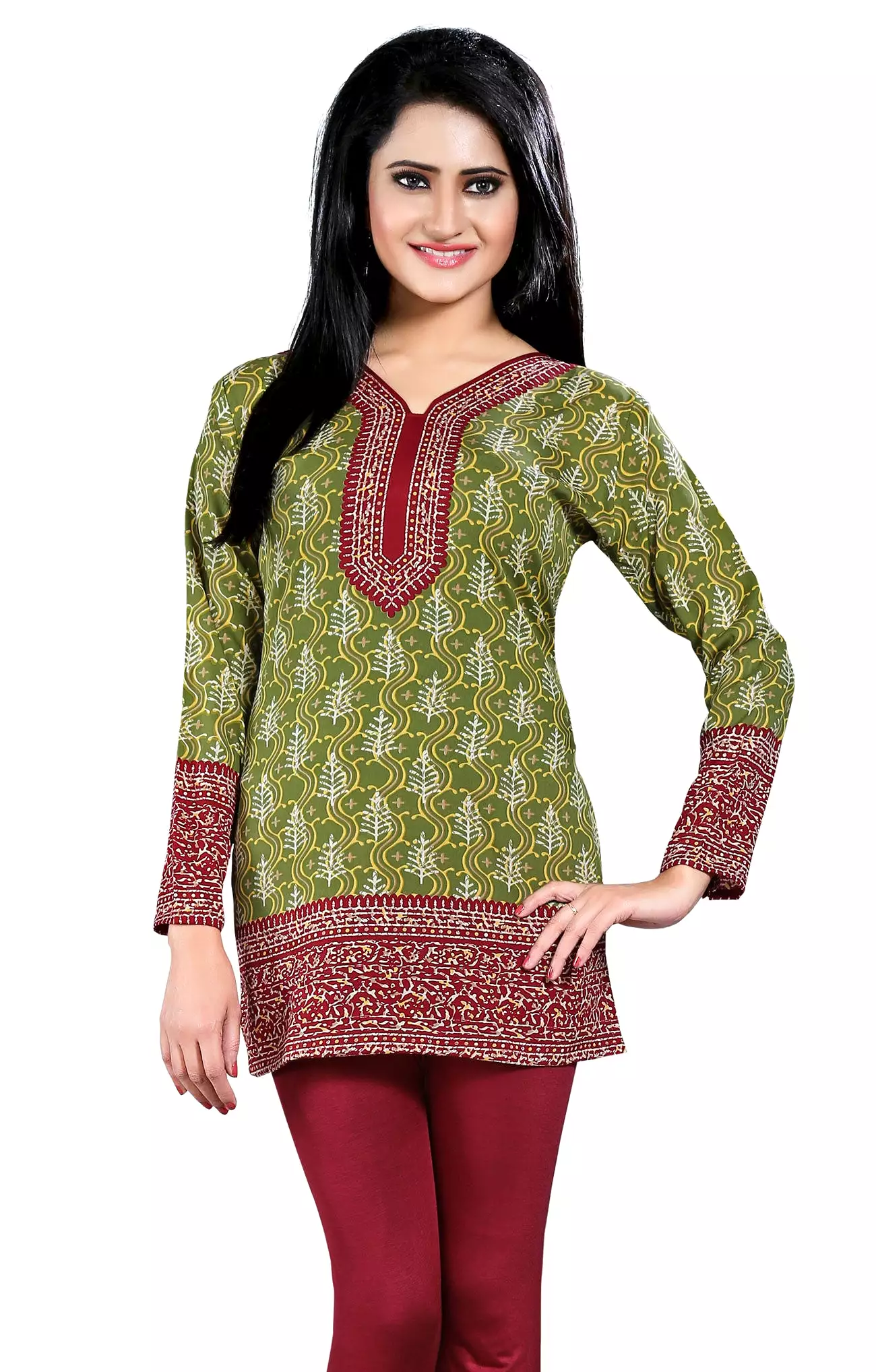 Kurti Tunic Green - Indian Printed Blouse for Women