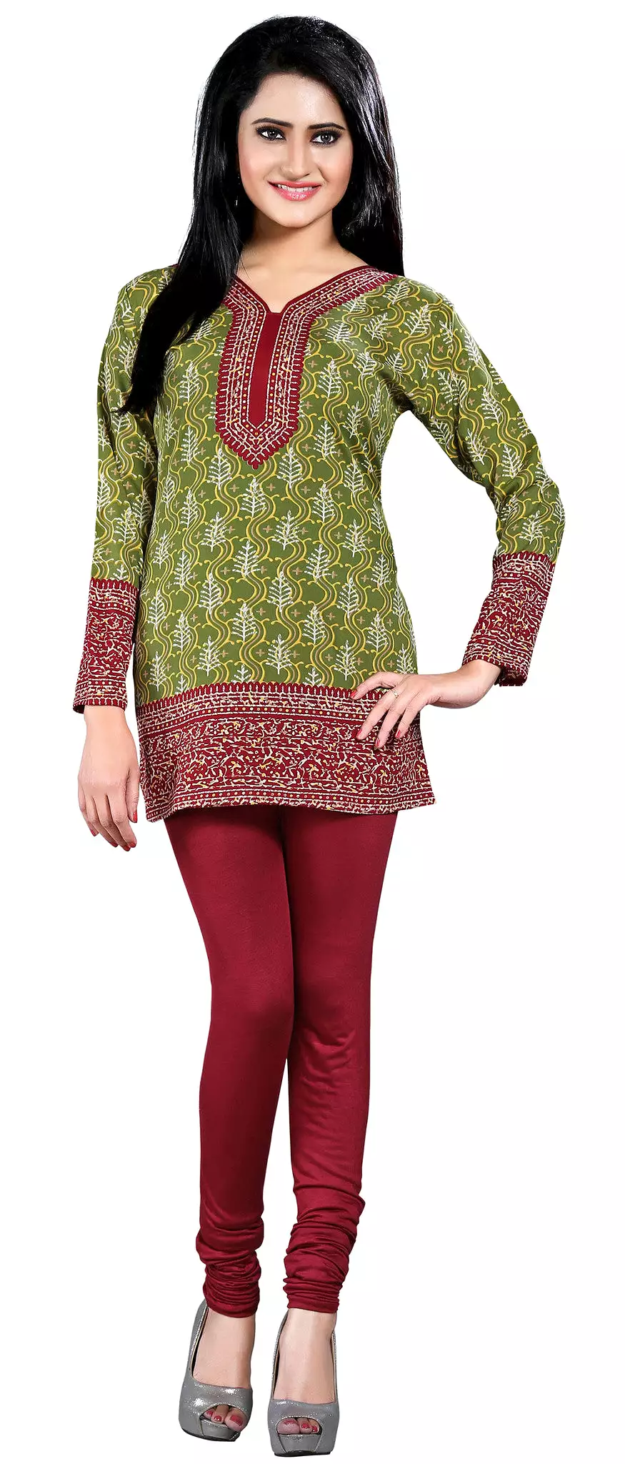 Kurti Tunic Green - Indian Printed Blouse for Women